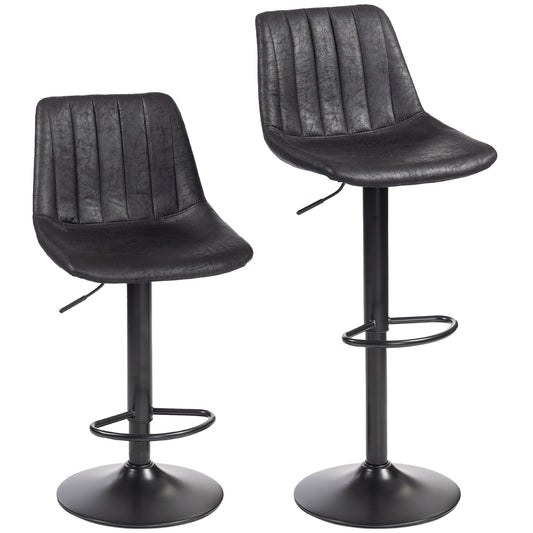 HOMCOM Set of 2 Leathaire Tub Bar Stools in black with a pedestal base and footrest