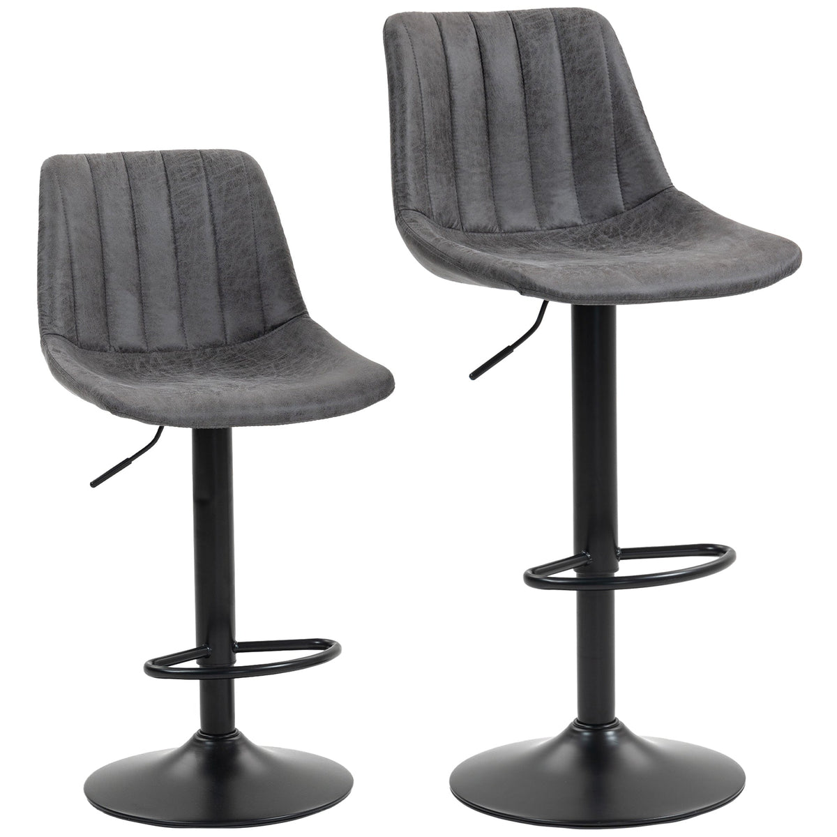 HOMCOM Set of 2 Leathaire Tub Bar Stools in charcoal grey with black bases
