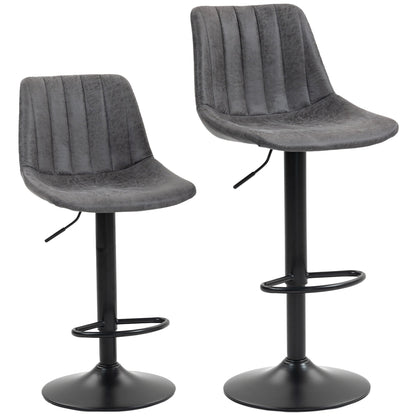 HOMCOM Set of 2 Leathaire Tub Bar Stools in charcoal grey with black bases