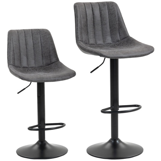 HOMCOM Set of 2 Leathaire Tub Bar Stools in charcoal grey with black bases