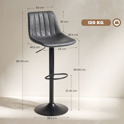 Size diagram for the charcoal grey tub bar stools