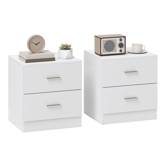 HOMCOM Set of 2 Modern Nightstands, white bedside tables with two drawers each