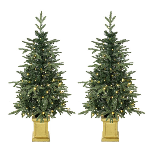 HOMCOM Set of 2 Prelit Christmas Trees in Green