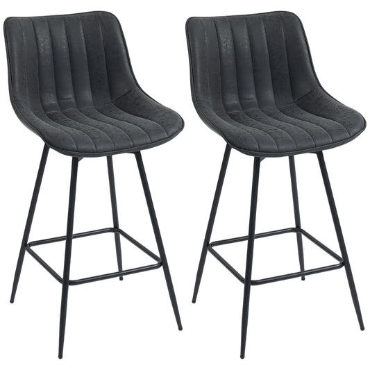 HOMCOM Set of 2 PU Leather Swivel Bar Stools in black with padded seats and metal legs