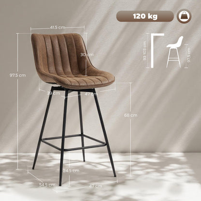 Dimensions diagram for a brown PU leather swivel bar stool