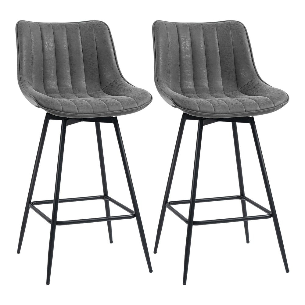 HOMCOM Set of 2 PU Leather Swivel Bar Stools in grey with black metal legs