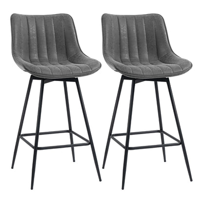 HOMCOM Set of 2 PU Leather Swivel Bar Stools in grey with black metal legs