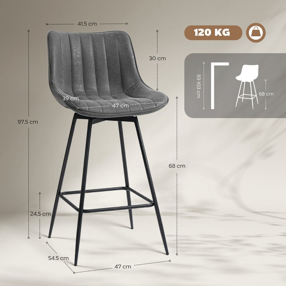 Dimensions of the grey PU leather swivel bar stools