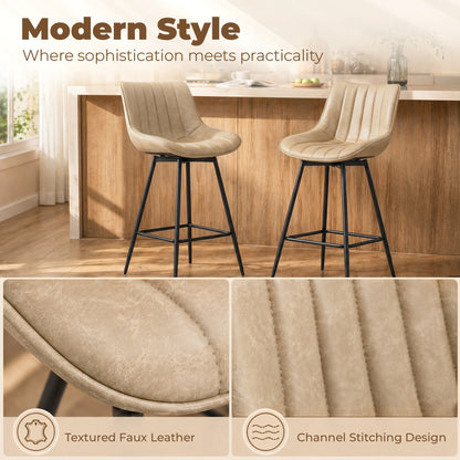 Close up of the textured faux leather and channel stitching on the bar stools