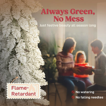 The artificial Christmas trees featured in a festive home setting with text about safety