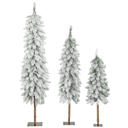 HOMCOM Set of 3 Pencil Flocked Christmas Tree standing in a row against a plain white background