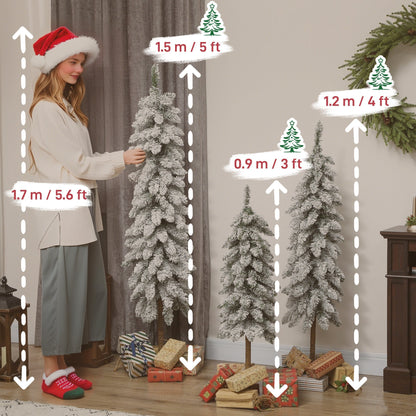 The artificial Christmas trees shown next to a person with height indicators for each size