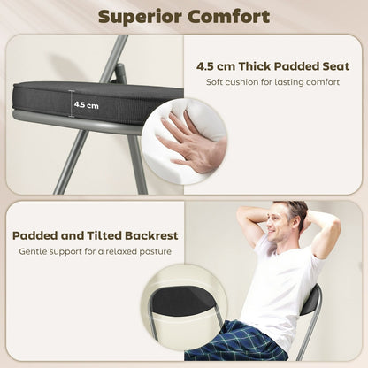 The dining chairs featuring close-ups of the thick seat cushion and the tilted backrest