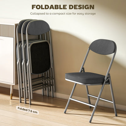 The dining furniture shown with three units folded and stacked beside one open chair