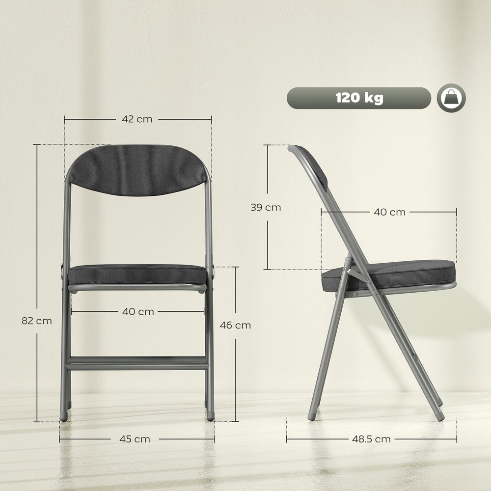 the folding chairs shown from front and side profiles with technical dimension lines