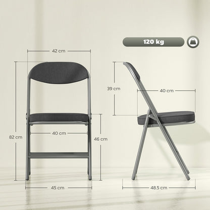 the folding chairs shown from front and side profiles with technical dimension lines