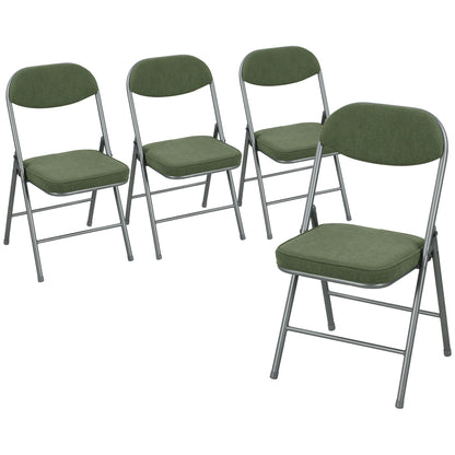 HOMCOM Set of Four Folding Corduroy Seat Chairs - green chairs shown from the front