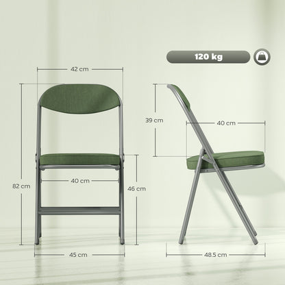 Size diagram showing dimensions of the green folding dining chairs