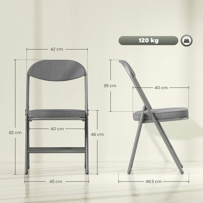 The grey folding chairs shown with dimensions and weight capacity