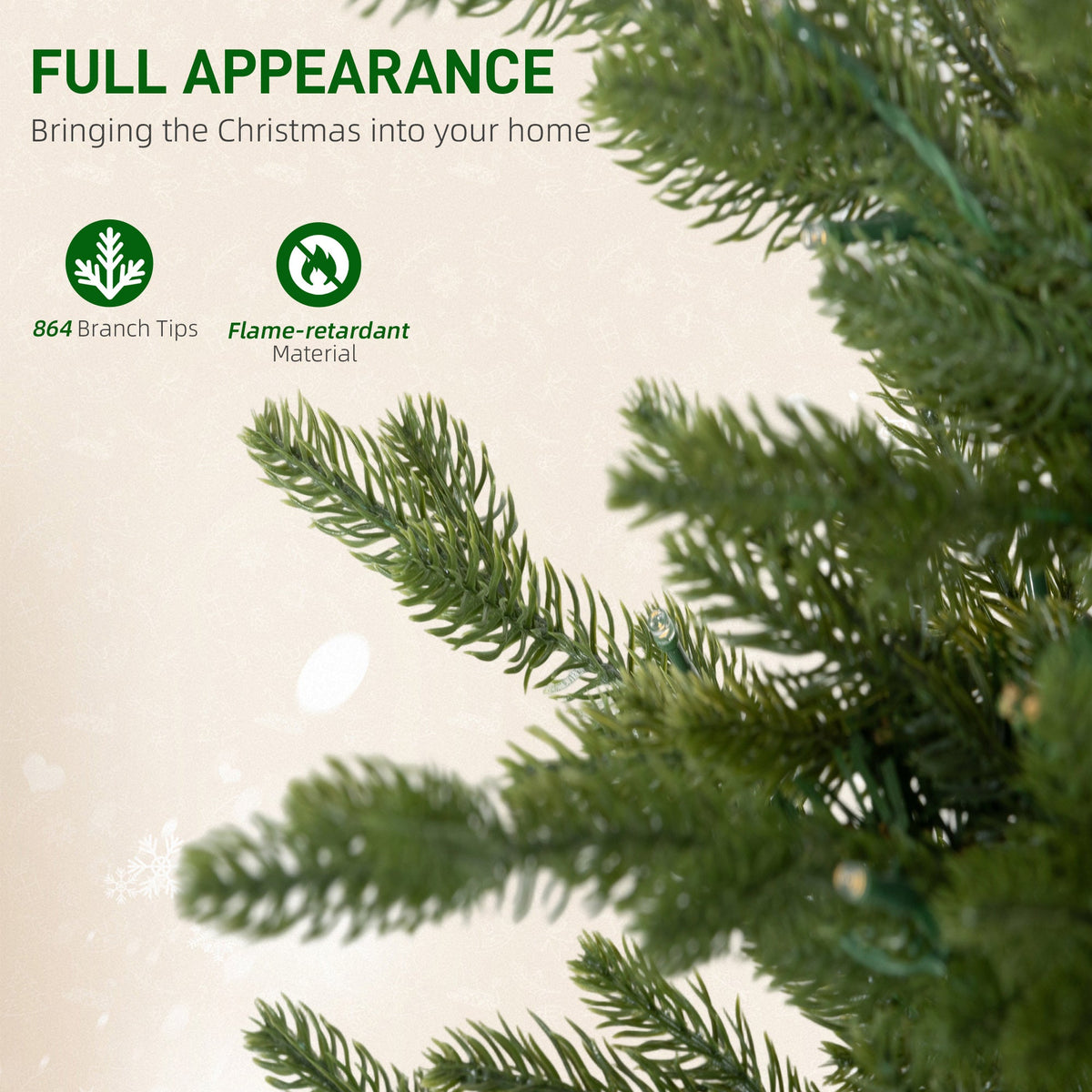 Close up of the branches and lights on an artificial Christmas tree