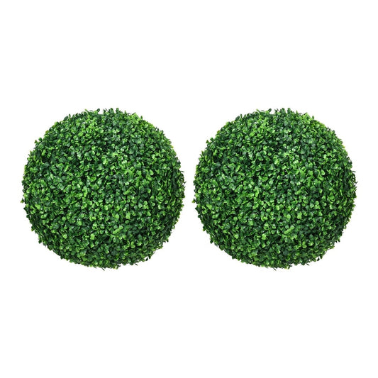 HOMCOM Set of Two Artificial Boxwood Balls Plants - two green spheres on a white background