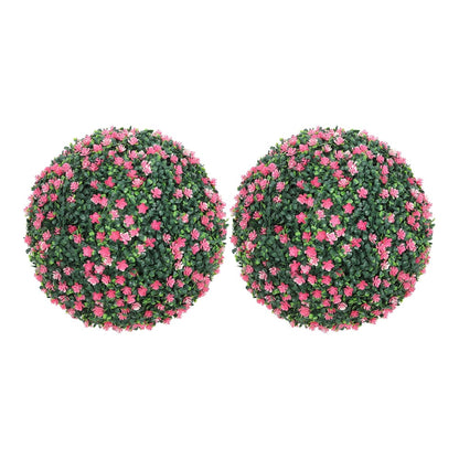 HOMCOM Set of Two Artificial Boxwood Balls Plants with pink flowers
