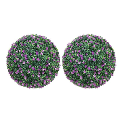 HOMCOM Set of Two Artificial Boxwood Balls Plants with purple flowers on a white background