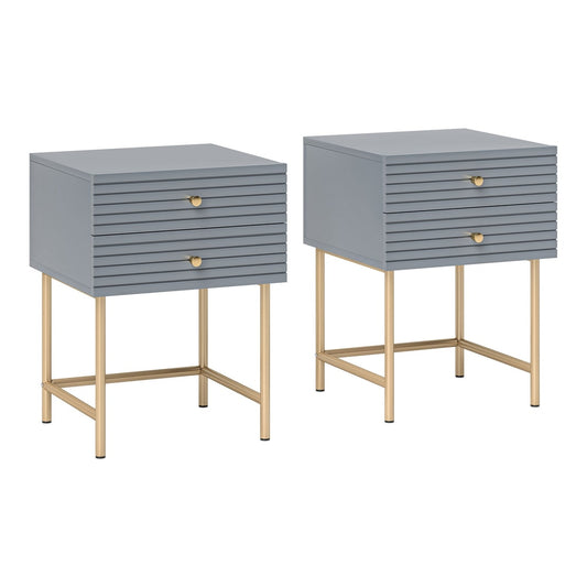 HOMCOM Set of Two Elegant Bedside Tables in grey with gold-tone legs