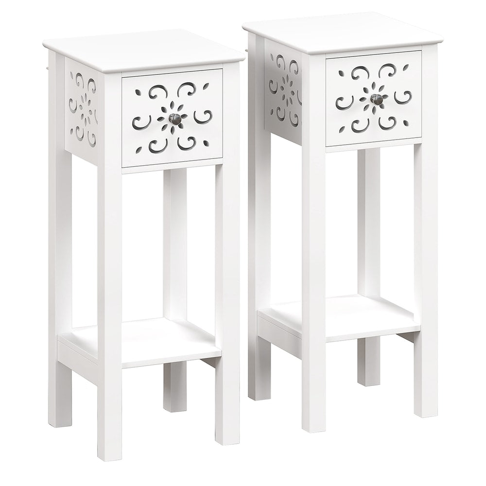 HOMCOM Set of Two Elegant Floral Cut-Out Side Tables in White