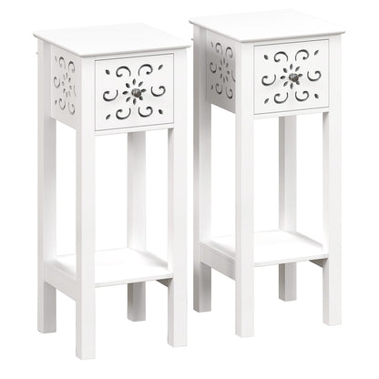 HOMCOM Set of Two Elegant Floral Cut-Out Side Tables in White