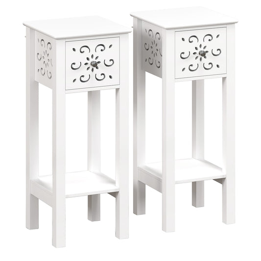 HOMCOM Set of Two Elegant Floral Cut-Out Side Tables in White