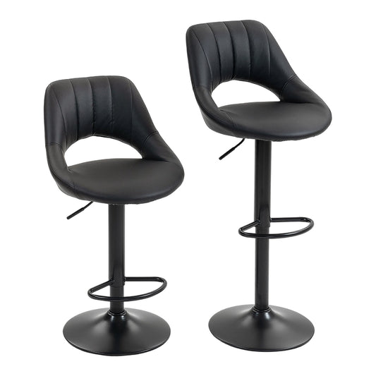 HOMCOM Set of Two Faux Leather Bar Stools in black, showing both stools side by side