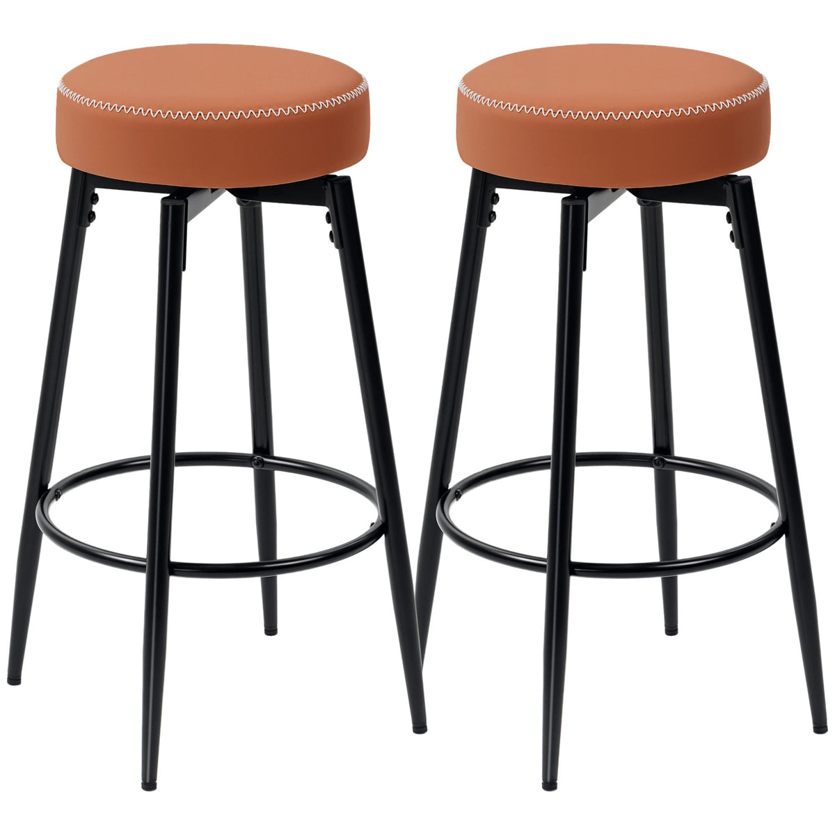 HOMCOM Set of Two Faux Leather Bar Stools in brown and black with white stitching detail
