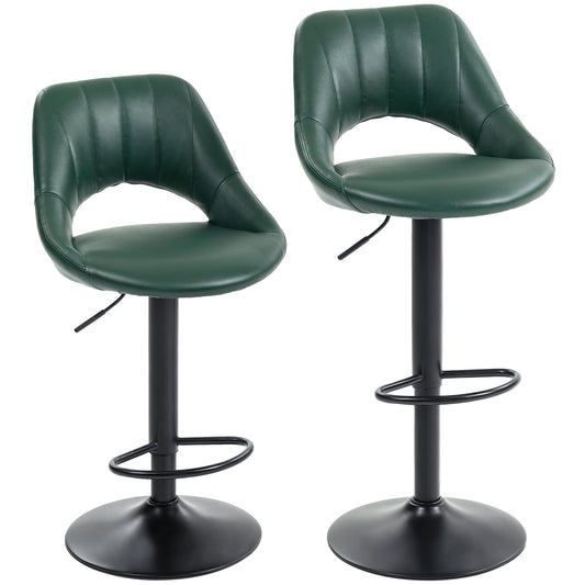 HOMCOM Set of Two Faux Leather Bar Stools in dark green, showing two stools side by side