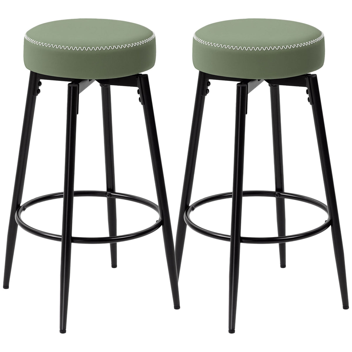 HOMCOM Set of Two Faux Leather Bar Stools in green with black legs