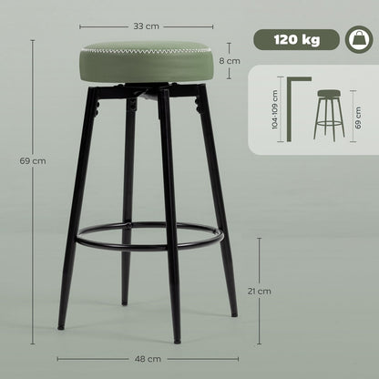 Dimensions of the green faux leather bar stool with black legs