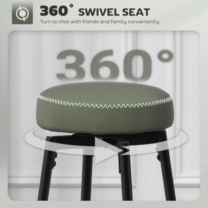 Green faux leather bar stool seat with white stitching and a black metal base
