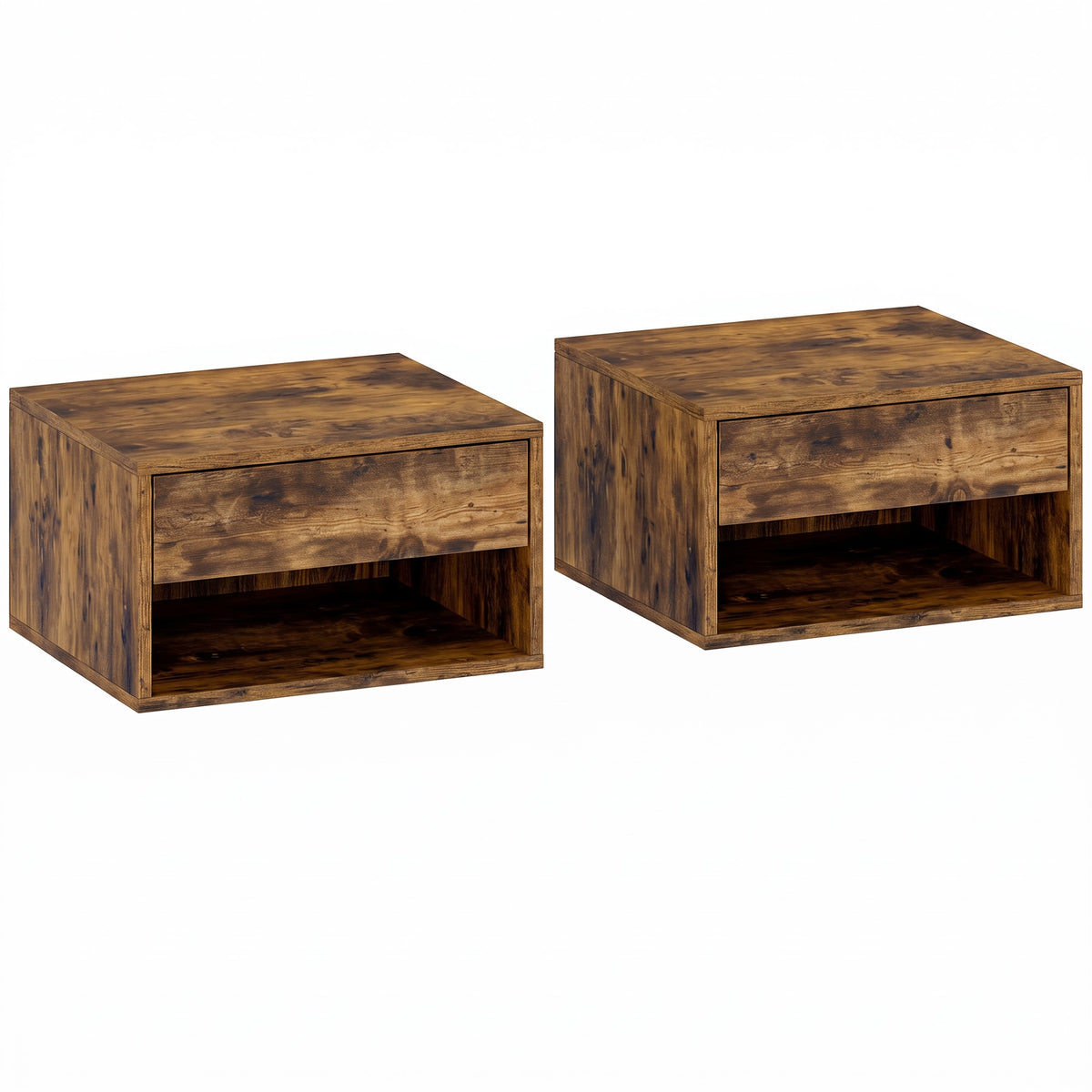HOMCOM Set of Two Floating Bedside Tables in Rustic Brown