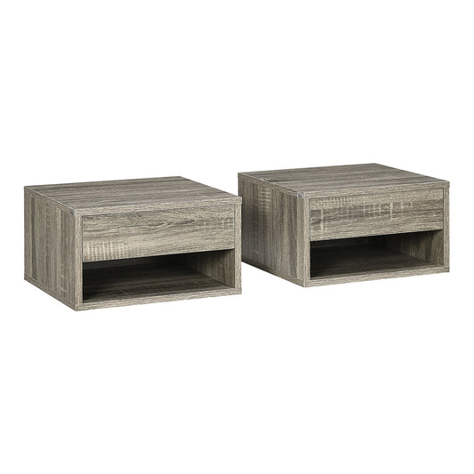 HOMCOM Set of Two Floating Bedside Tables wall mounted nightstands with drawer and shelf in brown wood-effect