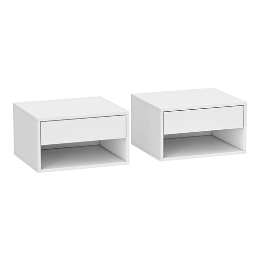 HOMCOM Set of Two Floating Bedside Tables in white, showing the two cabinets side by side