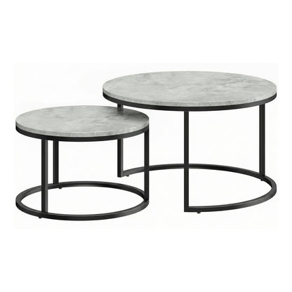 HOMCOM Set of Two Marble-Effect Stacking Tables with grey marble effect tops and black metal legs