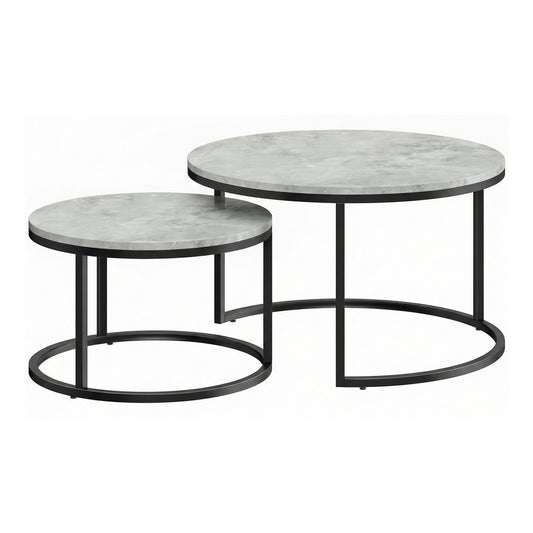 HOMCOM Set of Two Marble-Effect Stacking Tables with grey marble effect tops and black metal legs