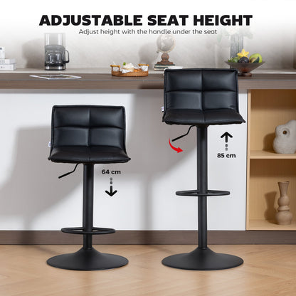 The bar stools showing the minimum and maximum seat height adjustment levels