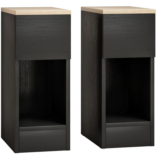 HOMCOM Set of Two Modern Storage Bedside Tables in black with a light wood effect top