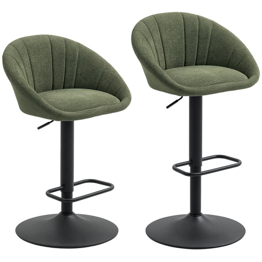 HOMCOM Set of Two Relaxed Tub Bar Stools in dark green fabric with black bases