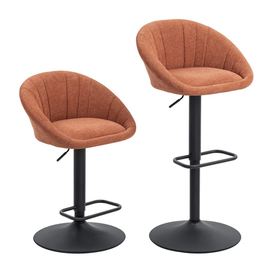 HOMCOM Set of Two Relaxed Tub Bar Stools in orange fabric with black bases