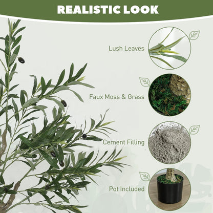 Close up of the artificial olive tree showing realistic leaves and trunk detail