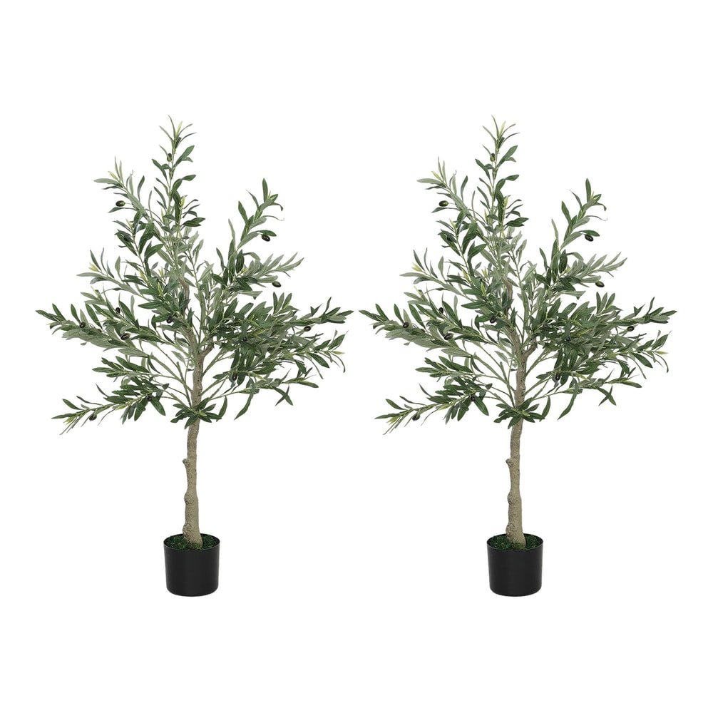 HOMCOM Set of Two Silk Leaf Artificial Olive Trees standing in black pots against a white background