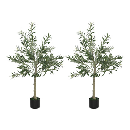 HOMCOM Set of Two Silk Leaf Artificial Olive Trees standing in black pots against a white background