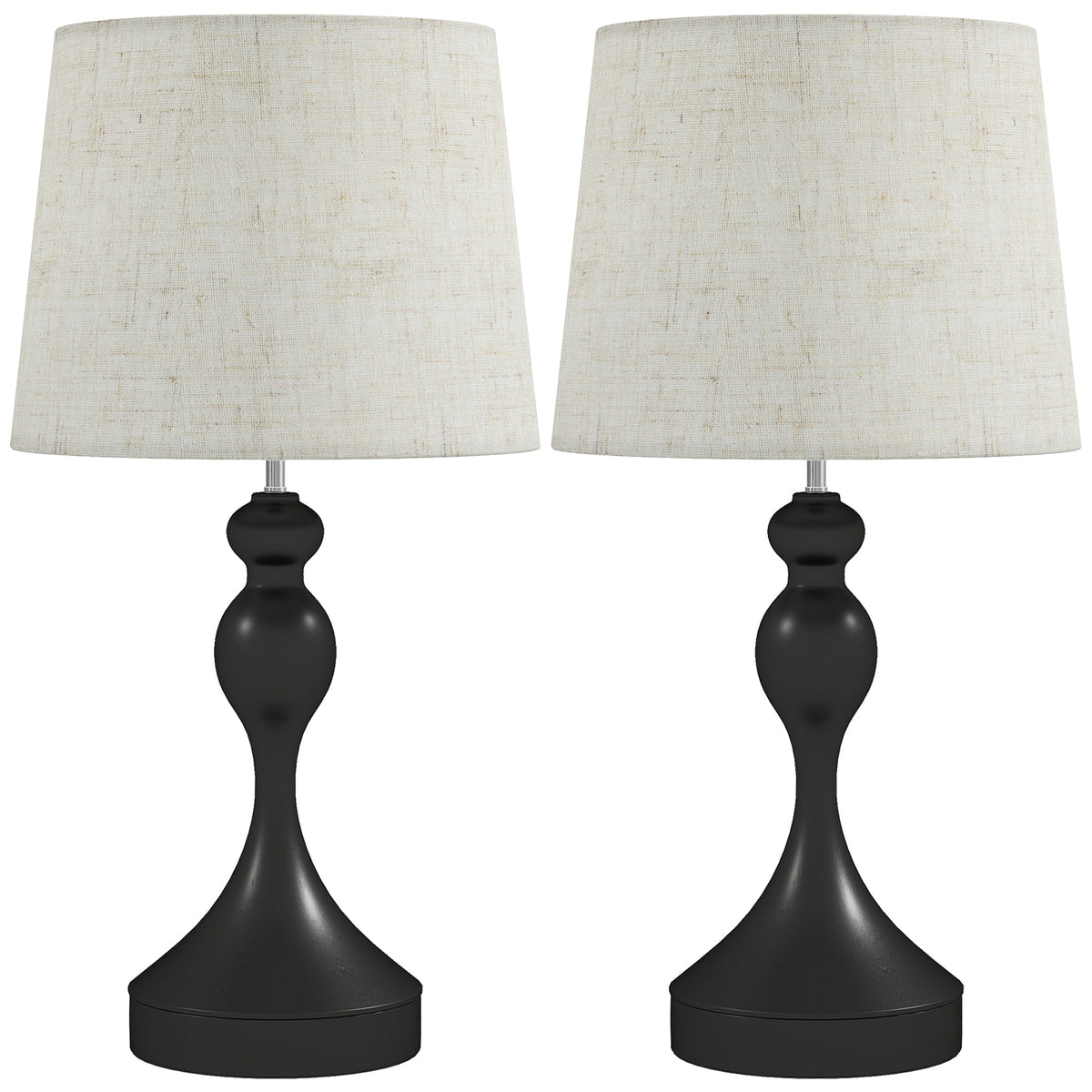 HOMCOM Set of Two Three-Colour Lamps with black bases and beige fabric shades against a white background
